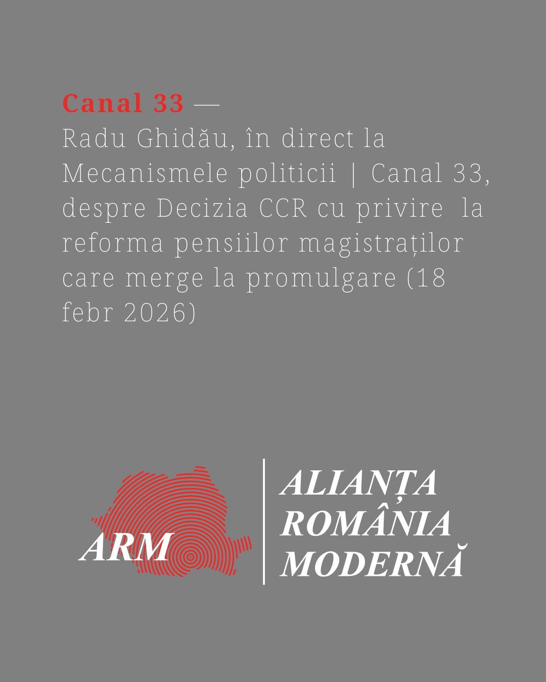 Apariții în presă 18 februarie 2026 [Canal 33]